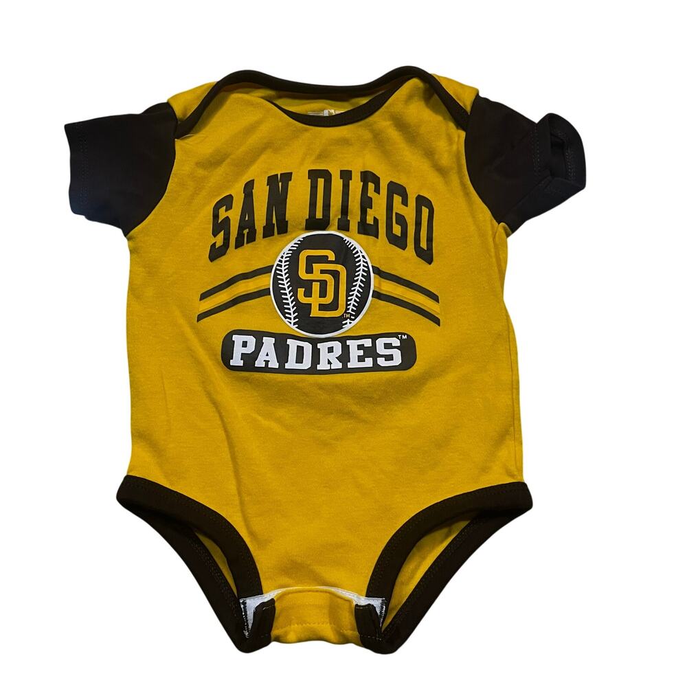 Padres Baby Bodysuit 3-6 Months MLB Team Apparel San Diego Brown Yellow Bodysuit